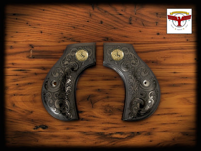 UBERTI / CIMARRON THUNDERER SAA MAGNA-TUSK™ GRIPS ~ 2P BLACK IVORY SCROLL