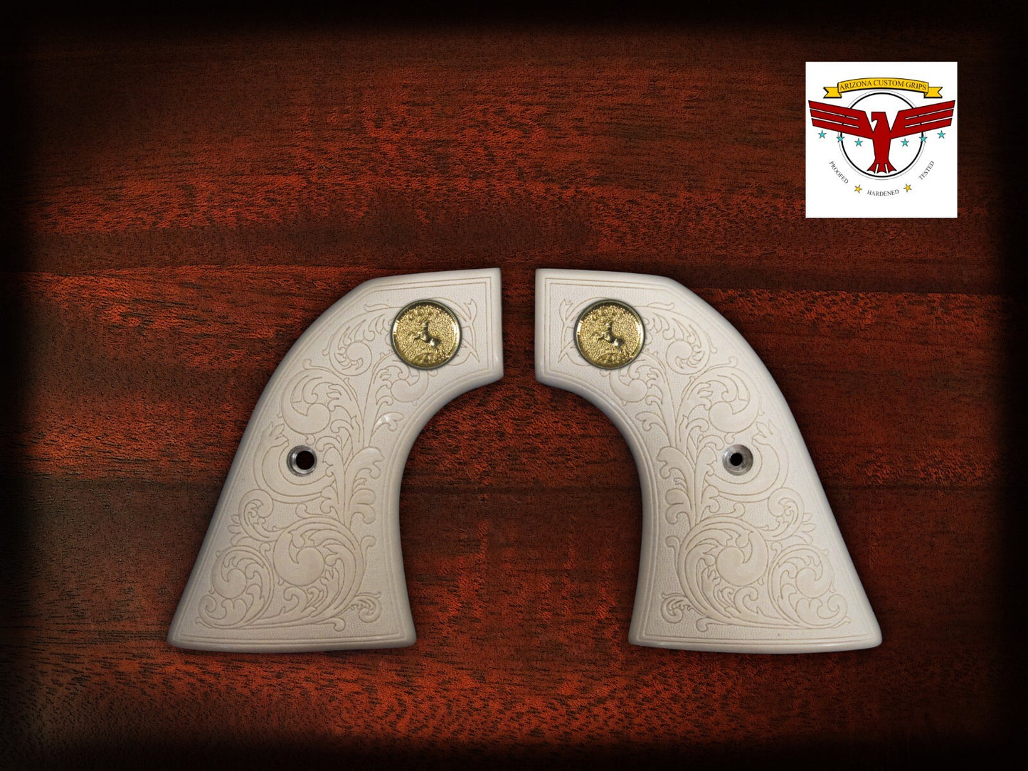 PIETTA FRONTIER, PISTOLERO, GREAT WESTERN II 2 MAGNA-TUSK GRIPS  2P WHITE SCROLL