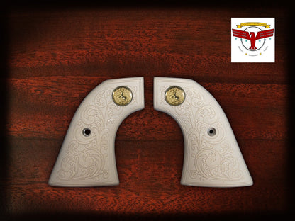 PIETTA FRONTIER, PISTOLERO, GREAT WESTERN II 2 MAGNA-TUSK GRIPS  2P WHITE SCROLL