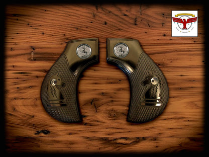 UBERTI / CIMARRON THUNDERER SAA MAGNA-TUSK™ GRIPS ~ 2P BLACK IVORY KNIGHT CHECK