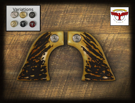 PIETTA 1860 ARMY PERCUSSION OR CARTRIDGE REVOLVER GRIPS ; 1P AGED STAG