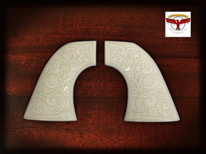 PIETTA FRONTIER, PISTOLERO, GREAT WESTERN II MAGNA-TUSK GRIPS ~ 1P WHITE SCROLL
