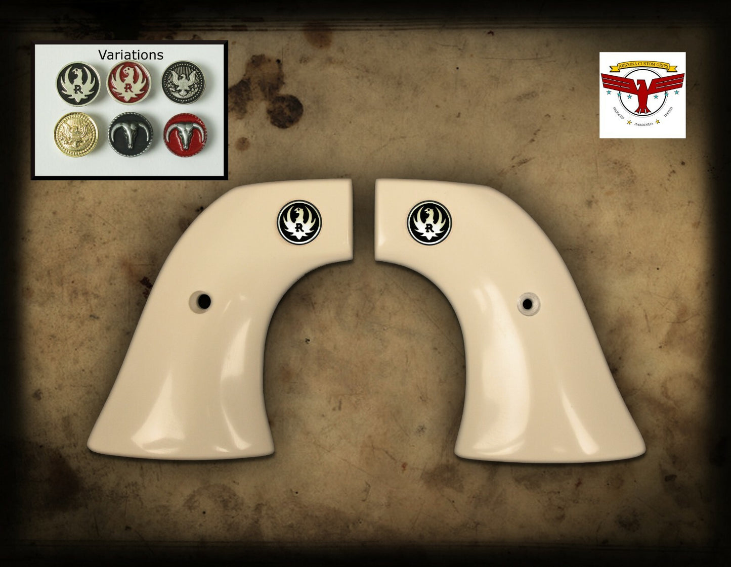 RUGER BLACKHAWK, VAQUERO, SINGLE SIX, SBH Rnd ~ Magna-Tusk™ WHITE IVORY GRIPS qr