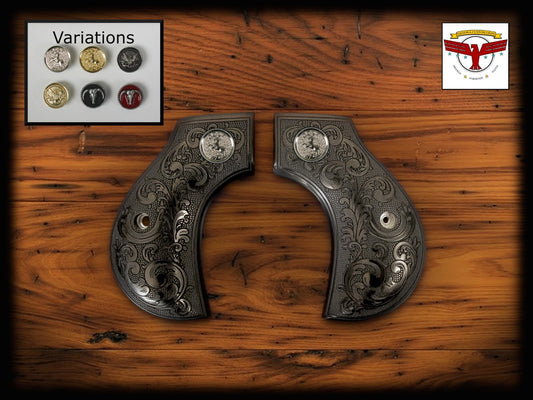 UBERTI / CIMARRON THUNDERER SAA MAGNA-TUSK™ GRIPS ~ 2P BLACK IVORY SCROLL