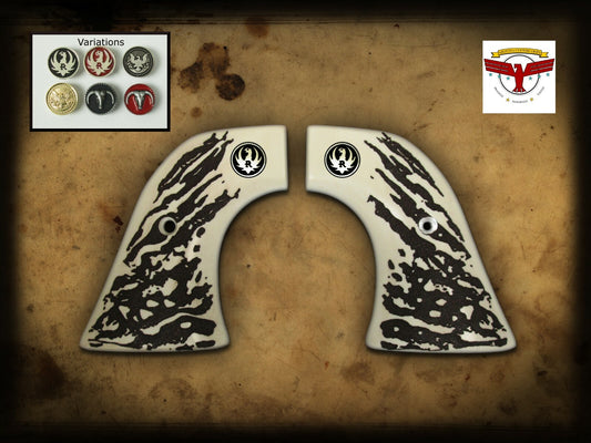 RUGER BLACKHAWK, VAQUERO, SINGLE SIX, SBH Rnd ~ Magna-Tusk™ WHITE STAG GRIPS  qr