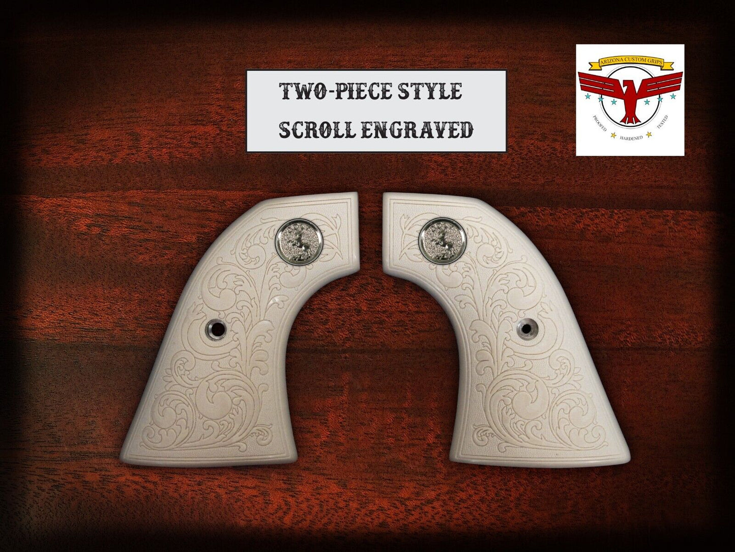 BERETTA STAMPEDE SAA Style GRIPS ~ MAGNA-TUSK™ 2P WHITE IVORY, SCROLL ENGRAVED