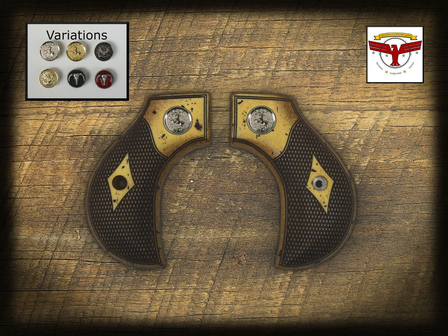 CIMARRON / UBERTI LIGHTNING MAGNA-TUSK™ AGED DISTRESSED CHECKERED IVORY GRIPS