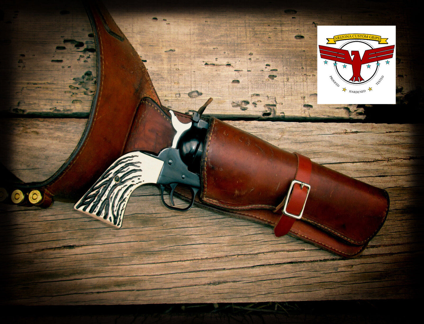 AZ Custom Stag™ Ruger B-Western Grips ~ New Vaquero, 50th Anniv. Flattop Montado