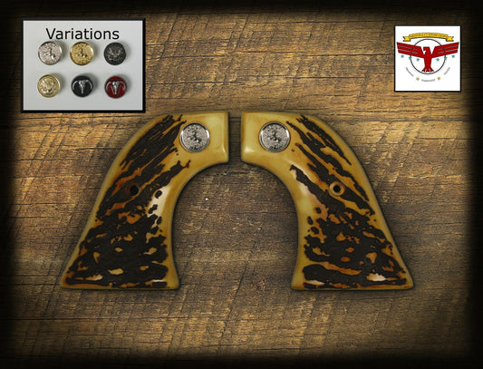 PIETTA FRONTIER, PISTOLERO, GREAT WESTERN II 2 MAGNA-TUSK GRIPS 2P AGED STAG qr