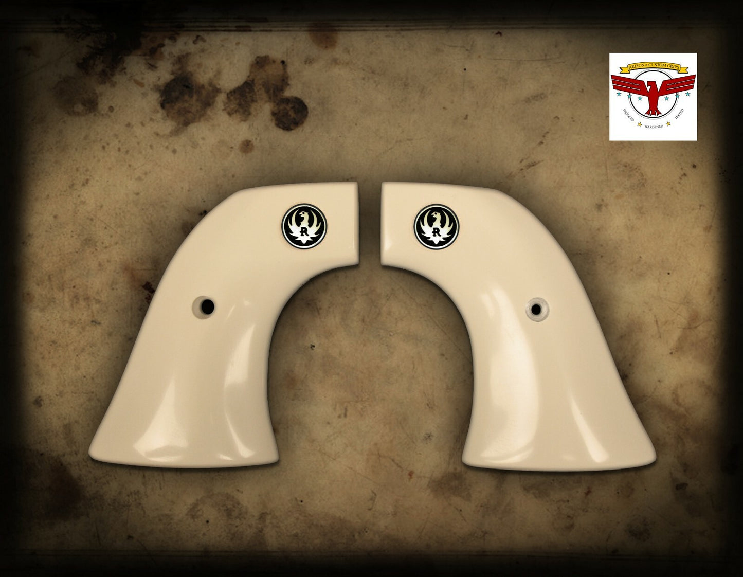 RUGER BLACKHAWK, VAQUERO, SINGLE SIX, SBH Rnd ~ Magna-Tusk™ WHITE IVORY GRIPS qr