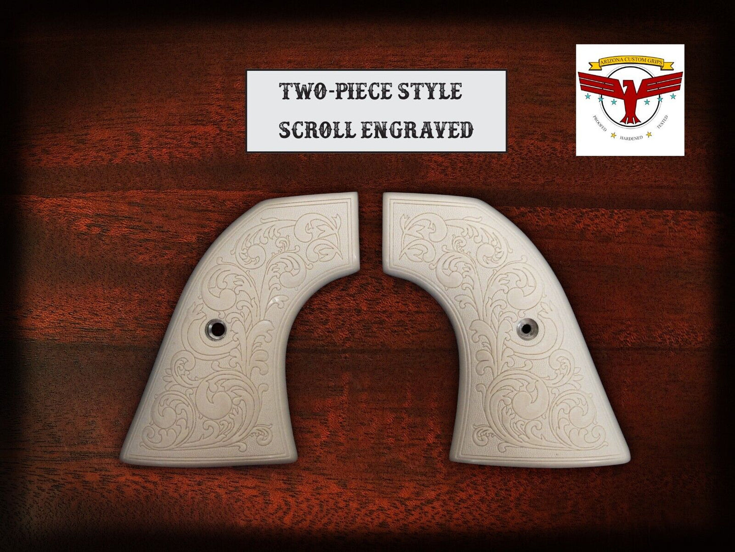 COLT SAA 1st GENERATION SINGLE ACTION ARMY, FIRST GEN GRIPS ~ 2P WHITE SCROLL QR