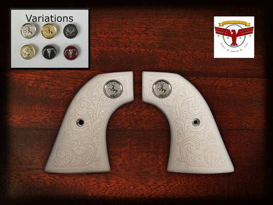 PIETTA 1860 ARMY CAP & BALL or CARTRIDGE REVOLVER GRIPS ; 2P IVORY SCROLL ENGR.