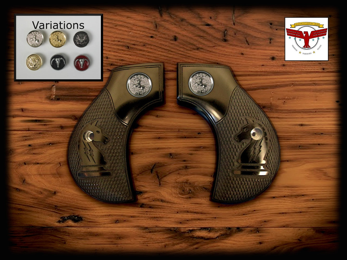 UBERTI / CIMARRON THUNDERER SAA MAGNA-TUSK™ GRIPS ~ 2P BLACK IVORY KNIGHT CHECK