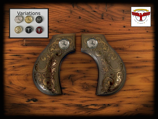 UBERTI / CIMARRON THUNDERER SAA MAGNA-TUSK™ GRIPS ~ 1P BLACK IVORY SCROLL
