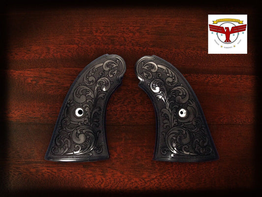 1858 Army Grips for ORIGINAL 19th century Remington ~ Magna Tusk Black Iv Scroll