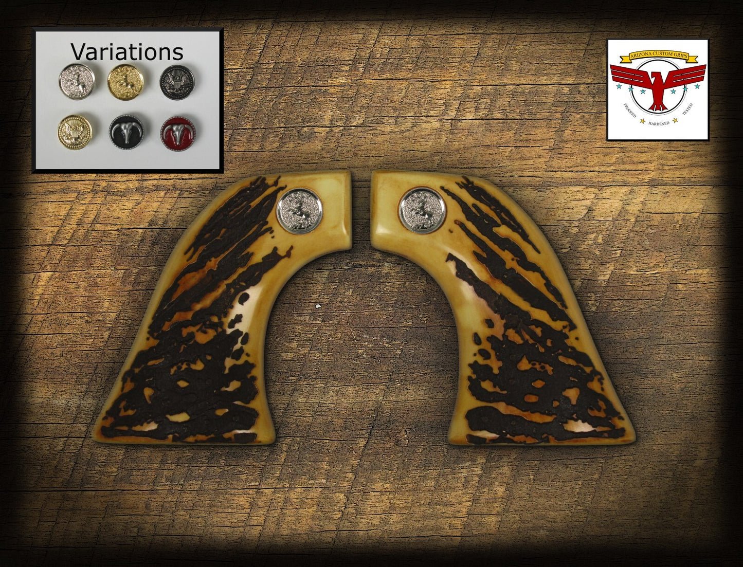 PIETTA 1860 ARMY PERCUSSION OR CARTRIDGE REVOLVER GRIPS ; 1P AGED STAG