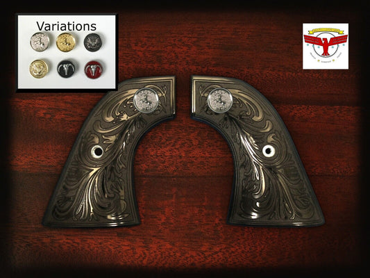 DENIX 1873 PEACEMAKER & CAVALRY REVOLVER GRIPS ~ MAG TUSK BLACK IVORY FLORAL  QR