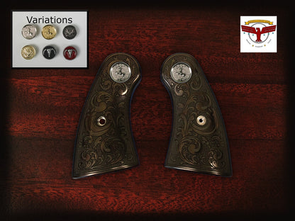 COLT PYTHON MAGNA-TUSK™ GRIPS – BLACK IVORY SCROLL ENGRAVED