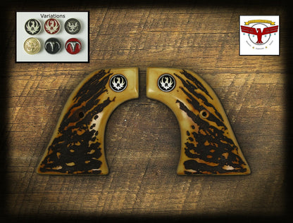 RUGER BLACKHAWK, VAQUERO, SINGLE SIX, SBH Rnd ~ Magna-Tusk™ AGED STAG GRIPS qr