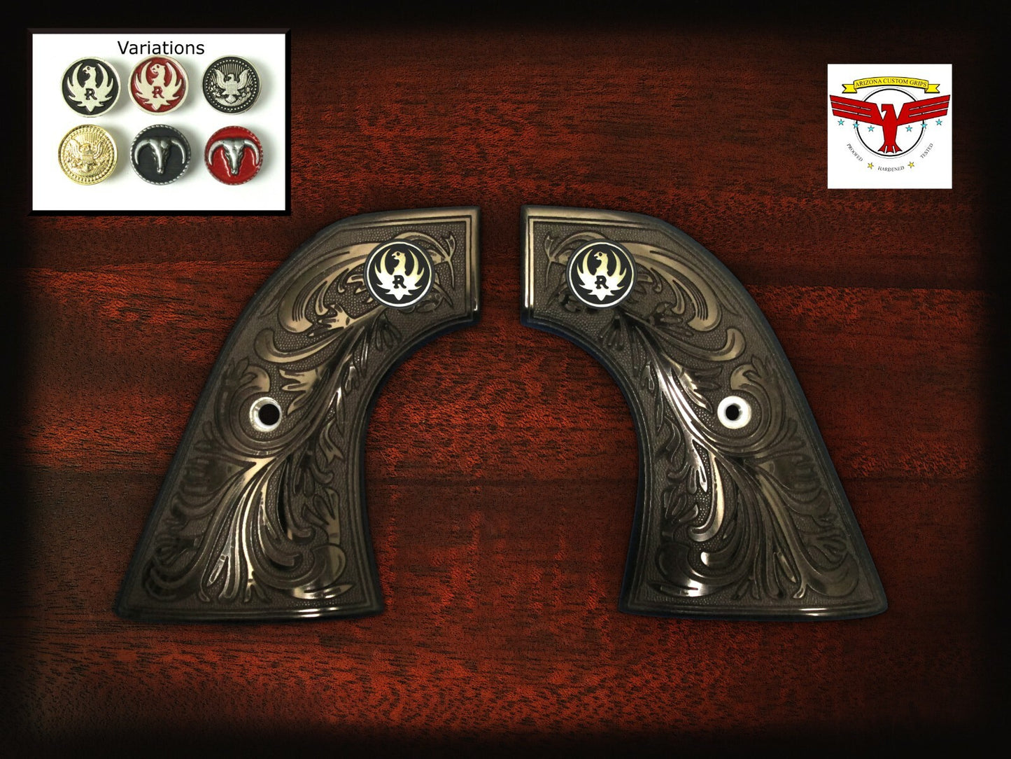 RUGER WRANGLER & SUPER WRANGLER GRIPS ~ MAGNA-TUSK ~ MT BLACK IVORY FLORAL GRIPS